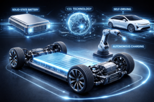 Futuristic electric vehicle technologies showcase