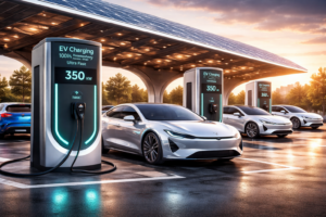 Solar-powered charging at sunset