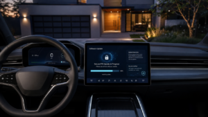 Digital vehicle dashboard installing a secure over-the-air software update while parked